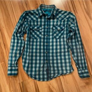 Wrangler 20X Men's Blue Plaid Shirt—S